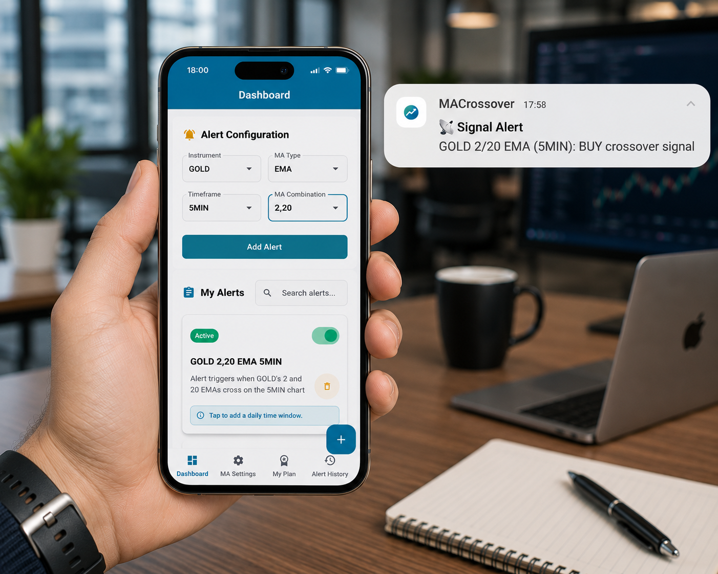 MACrossover real-time signal alert notification